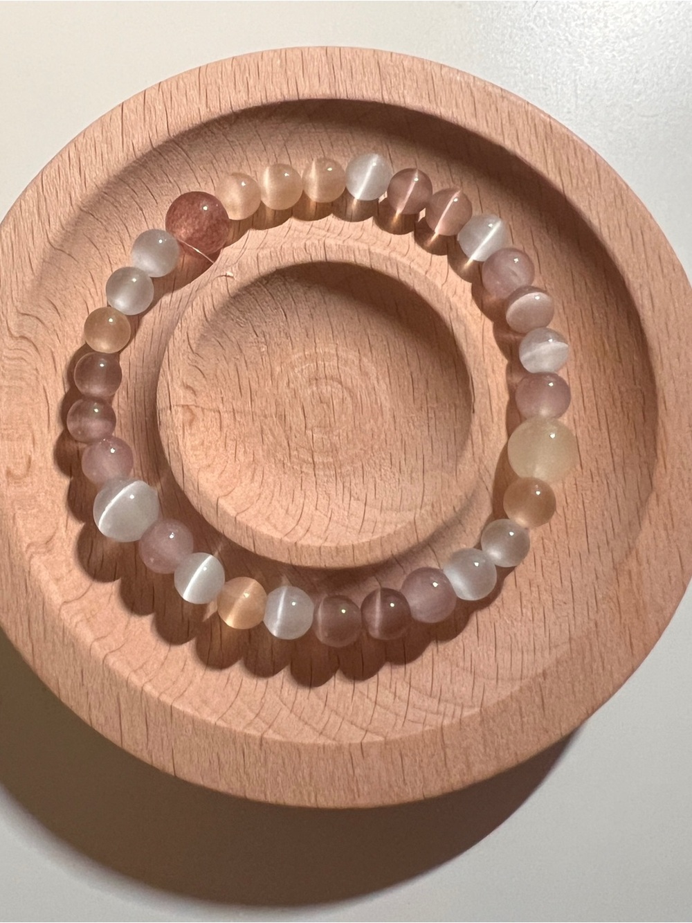 Beaded Stretch Bracelet in Soft Pink and Cream
